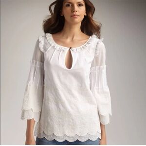 Tory Burch White Scalloped Blouse
